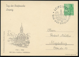 LEIPZIG C1/ TAG DER BRIEFMARKE 1956 (27.10.) SSt = Gohliser Schlößchen = Bach-Archiv, Konzertstätte, Motivgl.PP 5 Pf. Ar - Musique