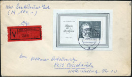 D.D.R. 1987 (16.2.) 1 Mk. Beethoven-Block, EF Klar Gest. + Roter VZ: 3132 Cossebaude, Orts- W E R T - Bf., Seltene Verwe - Music