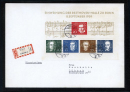 B.R.D. 1959 (10.9.) Komponisten-(Beethoven)-Block, EF , Klar Gest.  + RZ: Lübeck 2, Orts-R-Bf.  (Bl.2 EF + 120.- EUR) -  - Musique