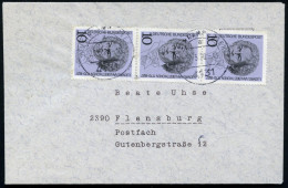 B.R.D. 1970 (11.9.) 10 Pf. Beethoven, Reine MeF: 3er-Streifen , Klar Gest. Inl.-Bedarfs-Bf. (Mi.616 MeF) - LUDWIG VAN BE - Musik