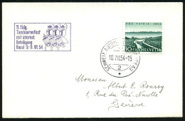 SCHWEIZ 1954 (10.8.) HdN: 11.Eidg./ Tambourenfest.. In Violett = 3 Trommler  + AUTO-PA Nr.2, Kleiner Inl.-Bf. (Pen.A 670 - Musique