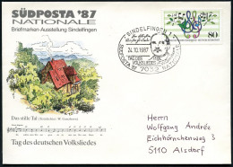 7032 SINDELFINGEN 1/ TAG DES/ VOLKSLIEDES/ W.Ganzhorn.. 1987 (24.10.) SSt = Kopf Des Volkslied-Dichters Auf SÜDPOST-SU:  - Musik