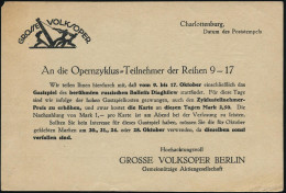 Berlin-Charlottenbg. 1924 (7.10.) Illustrierte Vordr.-Kt.: GROSSE VOLKSOPER.. Russisches Ballet Diaghilev = Gastspiel-An - Dance