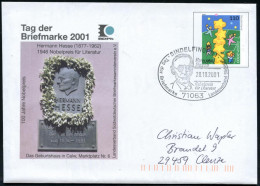 71063 SINDELFINGEN 1/ Hermann/ Hesse/ Nobelpreis/ Für Literatur/ Tag Der Briefmarke 2001 (28.10.) SSt = Brustbild H. Hes - Nobelprijs