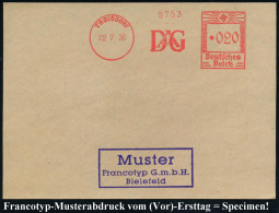 TROISDORF/  D A G 1936 (22.7.) AFS-Musterabdruck Francotyp "Hakenkreuz" = D(ynamit-Nobel) A.G. (Venditor) Glasklar Gest. - Prix Nobel