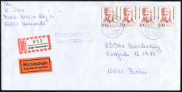 B.R.D. 1994 (Nov.) 200 Pf. Berta Von Suttner, Reine MeF: 4er-Streifen = Friedensnobelpreis 1905 + RZ: 28195 Bremen 1, Sa - Nobel Prize Laureates