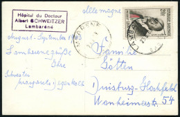 GABUN 1963 (23.8.) 20 F. Leon Mba, EF + Viol. Ra.3: Hôpital Du Docteur/ Albert SCHWEITZER/ Lambaréné + Hs. Grüße V - Nobel Prize Laureates