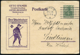 LEIPZIG/ *8* 1916 (29.2.) MaStrich-Stpl. Auf Viol. Firmen-Kt.: OTTO SPAMER, Verlagsbuchhandlung.. "Der Pfadfinder", Juge - Covers & Documents