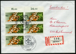 B.R.D. 1985 (16.7.) 60 Pf. "30. Weltpfadfinder-Konferenz", Reine MeF: Rand-5er-Block + ET-SSt + RZ: 5300 Bonn 1, Inl.-R- - Cartas & Documentos