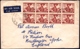 AUSTRALIEN 1948 (Nov.) 2 1/2 P. "Pan-Pacific-Jamboree", Reine MeF: 8er-Block , Sauber Gest. Übersee-Flp.-Bf.  (Mi.193 Me - Lettres & Documents