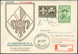 BELGIEN 1957 (29.7.) "50 Jahre Scout-Bewegung", überkompl. Satz (1x 80 C. Rs. U.a.) ET-St + RZ: SERAING 1, Ausl.-R-FDC-S - Covers & Documents