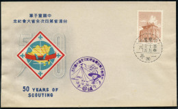 CHINA TAIWAN 1961 (Okt.) Viol. HdN: 50 Years Of Scouting (Scout Vor Zelt) Auf Passendem Jubil.-SU. (o. A.) Klar Gest.! - - Lettres & Documents