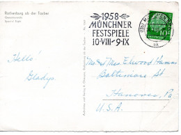 69788 - Bund - 1958 - 10Pfg Heuss I EF A AnsKte MUENCHEN - ... FESTSPIELE -> Hanover, PA (USA) - Covers & Documents