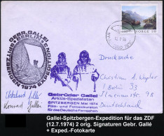 NORWEGEN /  BRD 1974 (12.7.) Expeditions-Bf.: Spitzbergen-Expedition Gebr. Gallei 1974 (für Das Deutsche Fernsehen) HWSt - Expéditions Arctiques