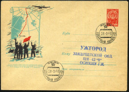 UdSSR 1963 (28.9.) 1K: SEWERNIJ POLJUS - 12 = Postamt Nordpol-Driftstation 12 Auf Passender U 4 Kop. Staatswappen , Rot: - Arctic Expeditions