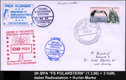 B.R.D. 1986 (1.3.) 2K-BPA: DEUTSCHE SCHIFFSPOST/FS/POLARSTERN/POLARSTERN + Blaue Prvatpostmarke "PER KURIER.." (Pinguin) - Antarctic Expeditions