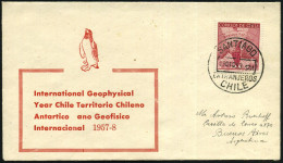 CHILE 1958 (29.12.) 40 P. "Internat. Geophysikalisches Jahr", EF + 1K: SANTIAGO , Klar Gest. Inl.-SU.: Internat. Geophys - Expéditions Antarctiques