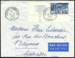 FRANZÖS.ANTARKTIS 1957 (14.11.) 15 F. "Internat. Geophysikales Jahr", EF Bogen-Eckrandstück Mit Zierfeld + Datum , 2x 1K - Antarktis-Expeditionen