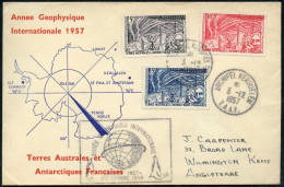 FRANZÖS.ANTARKTIS 1957 (3.12.) "Internat. Geophysikal. Jahr", Kompl. Satz + 2x 1K: ARCHIPEL KERGUELEN/T.A.A.F. + Schw. R - Expéditions Antarctiques