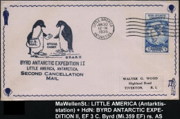 U.S.A. 1935 (30.1.) 3 C. "II. Byrd-Antarktis-Exped.", EF + MaWellenSt: LITTLE AMERICA/ ANTARCTICA + Exped.-HdN (2 Pingui - Antarctische Expedities
