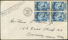 U.S.A. 1934 (31.1.) MaWellenSt.: LITTLE AMERICA/ANTARCTICA Auf 3 C. "Byrd Antarctic Expedition", Reine MeF: 4er-Block +  - Expediciones Antárticas