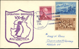 U.S.A. 1957 (1.3.) 1K-Killer: U.S. NAVY/17046 + Viol. HdN: OPERATION DEEPFREEZE/VX - 6/ANTARCTICA (Pinguin) Klar Gest. Ü - Antarctische Expedities