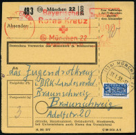 MÜNCHEN/ 22/ Bayerisches/ Rotes Kreuz.. 1951 (31.1.) AFS Francotyp 090 Pf. (Rotes Kreuz) Auf Schw. Paketzettel: (13 B) M - Croix-Rouge