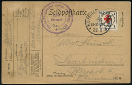 DEUTSCHES REICH 1915 (22.8.) 1K: K. D. FELDPOST-EXPEDITION/4.ERS.-DIV/* B Auf RK-Spendenmarke 1 Pf. "Pfennig-Sammlung" ( - Croix-Rouge