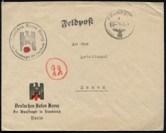 DT.BES.FRANKREICH 1944 (14.4.) 1K: FELDPOST/d + Viol. 1K-HdN: Deutsches Rotes Kreuz/ Der Beauftragte Für Frankreich , Se - Rotes Kreuz