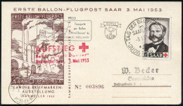 SAAR 1953 (3.5.) 15 F. + 5 F. Heni Dunant, EF (= FDC + 25.- EUR) + SSt.: DUDWEILER/TAG DER BRIEFMARKE + Rotkreuz-HdN: Ba - Red Cross