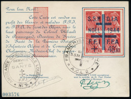 FRANKREICH 1944 (Dez.) 30 C. Hermes, 4er-Block Mit Blauem Befreiungs-RK-Spenden-Aufdruck: S.S.M D.I.A./NOEL 1944/ F.F.I  - Croix-Rouge