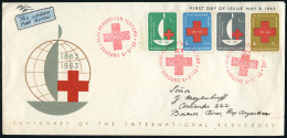 INDONESIEN 1963 (8.5.) "100 Jahre Rotes Kreuz", Kompl. Satz + 3x Roter ET-SSt.: BANDUNG Auf Übersee-Flp.-FDC-SU. (Mi.403 - Croix-Rouge