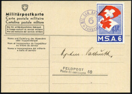SCHWEIZ 1939 Amtl. Soldatenmke.: "M.S.A.6" Blau/weiß/rot = Rotkreuz-Flagge (u. Schweizer Flagge, Bahrenträger) 2K: MIL.S - Croix-Rouge