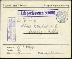 Berlin-Ruhleben 1915 (9.6.) 1K-Gitter: SPANDAU-/RUHLEBEN Auf Vordr-Bf: Engländerlager Ruhleben + Viol. Zensur-Ra.3.: Bri - Red Cross