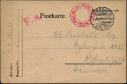 Berlin-Ruhleben 1917 (18.5.) 1K-Gitter: SPANDAU-/RUHLEBEN + Roter 2K: FREIGEGEBEN/RUHLEBEN + F.a. (= Fristgemäß Abgefert - Red Cross