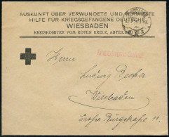 WIESBADEN/ *1z 1919 (27.2.) 1K-Brücke + Roviol. 1L: Kriegsgefangenen-Sendung! , Rorkreuz-Dienst-Bf.: AUSKUNFT ÜBER VERWU - Red Cross