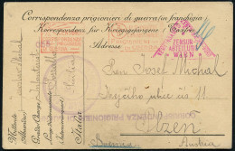 ITALIEN /  ÖSTERREICH 1916 (17.5.) Kgf.-Vordr.-Kt Eines Tschechen In Ital. Lager!, Roter R.K.-Ma.St: CENSURA/ CORRISP./  - Cruz Roja