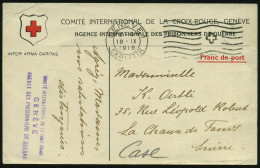 SCHWEIZ 1916 (18.9.) MaWellenSt.: GENEVE 1 , Zweifarbige RK-Vordr.-Kt.: COMITE INTERNAT. DE LA CROIX-ROUGE.. AGENCE INT. - Red Cross