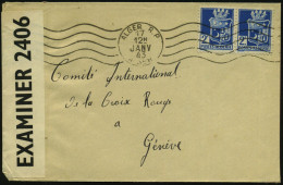 ALGERIEN 1943 (17.1.) MaWellenSt.: ALGER R.P., Paar 2 F. Wappen + Brit. Zensurstreifen: OPENED BY/EXAMINER 2406 (P.C.90) - Croix-Rouge