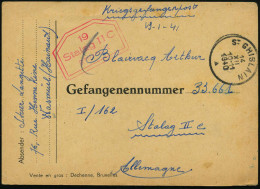 BELGIEN 1940 (Dez.) 1K: St. GHISLAIN + Rotes Eingangs-Zensur-6eck: 19/Stalag II C/geprüft = Greifswald (Wo.6 F = Wolter  - Croix-Rouge