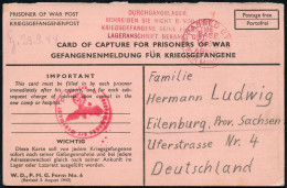 U.S.A./  DEUTSCHES REICH 1944 (Sept.) Roter Zensur-1K: PASSED BY/EXAMINER/BASE/1567/US ARMY + Roter 4L: Durchgangslager/ - Rotes Kreuz