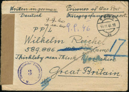 ÖSTERREICH 1946 (10.9.) 1K-Brücke: 1 WIEN 15/2a + Viol., Sowjet. Zensur-1K: Österreichische Zensurstelle/3/-W. (= Wien,  - Croix-Rouge