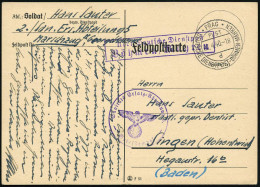 BÖHMEN & MÄHREN 1940 (6.4.) 2K-Steg: PRAG/PLST/d/DDP BÖHMEN-MÄHREN + Viol. 1K-HdN: Sanitäts Ersatz=Abteilung 5 + Hs. "Ma - Médecine