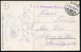 UNGARN 1915 (22.11.) 1K-Gitter: MISKOLCZ/2 + Viol. 1L: K. U. K. Permanenter Krankenzug Nr. 45 , Monochrome Feldpost-Ak.: - Medicine