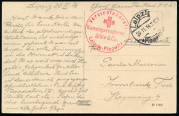 Leipzig-/ Plagwitz 1914 (29.11.) 1K-Brücke + Roter Rotkreuz-HdN: Vereinslazarett/Kammgarnspinnerei/Stöhr & Co./Leipzig-P - Medicine