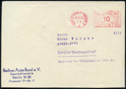 BERLIN-CHARLOTTENBURG 2/ S/ DEUTSCHE/ POST 1953 (30.10.) PFS 10 Pf. = Briefporto + Viol. Abs.-4L: Berliner Ärzte-Bund E. - Geneeskunde