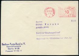 BERLIN-CHARLOTTENBURG 2/ S/ DEUTSCHE/ POST 1953 (30.10.) PFS 10 Pf. = Briefporto + Viol. Abs.-4L: Berliner Ärzte-Bund E. - Medicine