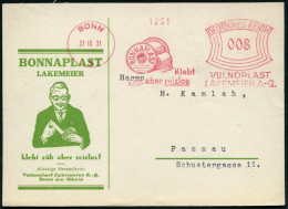 BONN/ 1/ BONNAPLAST/ Klebt/ Zäh,aber Reizlos/ VULNOPLAST/ LAKEMEIER A.-G. 1931 (27.10.) AFS Francotyp = Verbandskleberol - Medicine