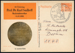 1540 FALKENSEE 1/ 1853/ 1938/ Karl Sudhoff.. 1988 (8.10.) SSt = Kopfbild Auf Amtl. P 10 Pf. PdR., Orange + Zudruck: 50.  - Médecine