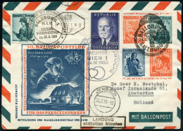 ÖSTERREICH 1953 (24.5.) PU 5 + 5 + 10 + 10 Gr. Trachten/Lanschaften: 10.BALLONPOST FÜR DAS PARACELSUSHAUS = Arzt Paracel - Médecine